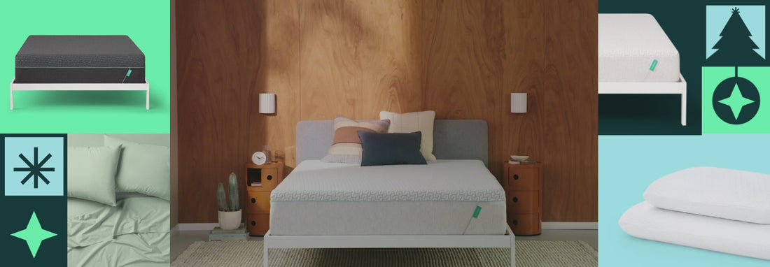 Video of a Tuft and Needle Original Mattress with 3 pillows on top of it.