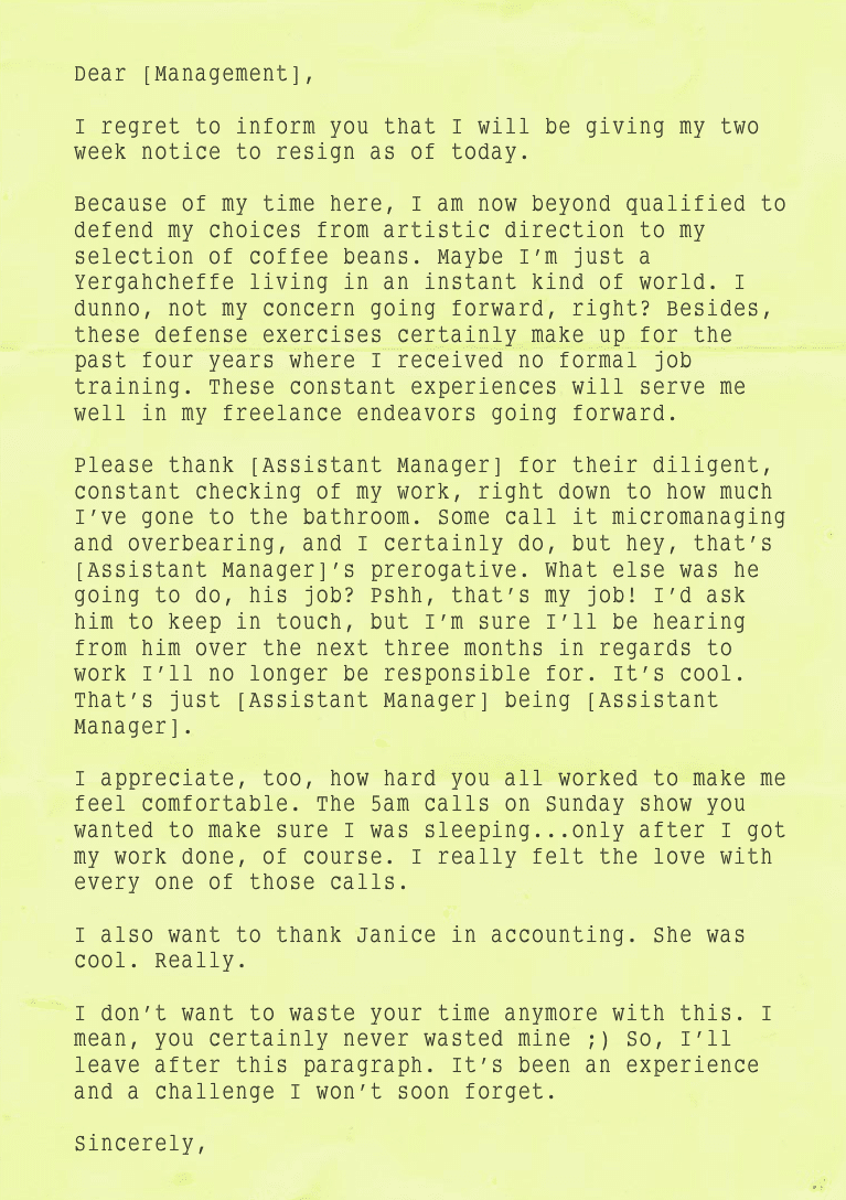 quitting letter, resigning letter, resignation letter, funny resignation letter, funny quitting letter, funny resigning letter, hilarious resignation letter,